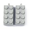 Opaque Acrylic Pendants, with Platinum Iron Loop, Long Rectangle Building Block Charms, Light Grey, 36x16x11.5mm, Hole: 1.5mm