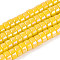 AB Color Plated Opaque Glass Beads Strands, Flat Round, Gold, 6~6.5x3mm, Hole: 1~1.2mm, about 111~119pcs/strand, 14.17~15.16''(36~38.5cm)