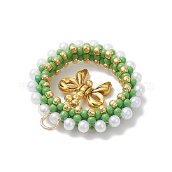 Glass Seed Beaded Christmas Wreath with Bowknot Pendants&nbsp;PALLOY-MZ01036