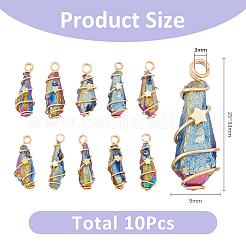 10Pcs Electroplated Raw Rough Natural Quartz Crystal Copper Wire Wrapped Pendants&nbsp;FIND-FH0009-12A