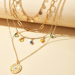 Teardrop Disc Alloy with Colorful Rhinestone Pendant Multi Layered Necklaces for Women&nbsp;FS-WG832B2-01