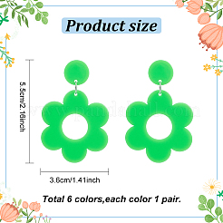 6 Pairs 6 Colors Flower Acrylic Dangle Stud Earrings with Steel Iron Pins for Women&nbsp;EJEW-AN0004-03