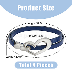 4Pcs 4 Colors PU Leather Simple Plain Double Loops Wrap Bracelets Set with Alloy Heart Clasps for Women&nbsp;BJEW-FI0001-73