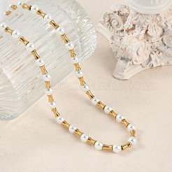 Ion Plating(IP) 304 Stainless Steel & Plastic Pearl Beaded Necklaces for Women&nbsp;NJEW-M078-10G