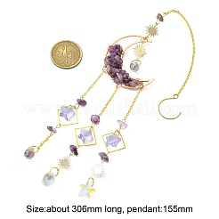 Natural Amethyst Chips Moon Pendant Decorations&nbsp;HJEW-FS00027-05