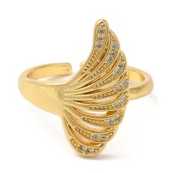 Fan Brass Micro Pave Clear Cubic Zirconia Open Cuff Rings&nbsp;RJEW-U008-26G