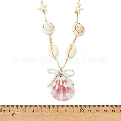 Ocean Adjustable Natural Shell Pendant Braided Necklaces&nbsp;NJEW-TA00245