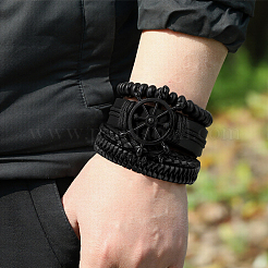 1Pc Cowhide & Imitation Leather Cord Knitted Multi-strand Bracelets&nbsp;AJEW-GF0011-50D