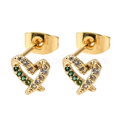 Brass Micro Pave Cubic Zirconia Heart Stud Earrings&nbsp;EJEW-K267-27G