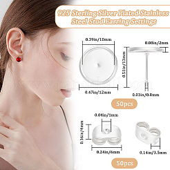 50Pcs Flat Round 304 Stainless Steel Stud Earring Settings&nbsp;STAS-BBC0005-84C