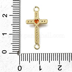 Brass Orange Red Cubic Zirconia Cross Connector Charms&nbsp;ZIRC-I070-018G