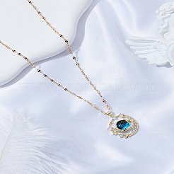 1Pc Brass Dodger Blue Glass Planet Pendant Necklaces&nbsp;NJEW-LP0002-97