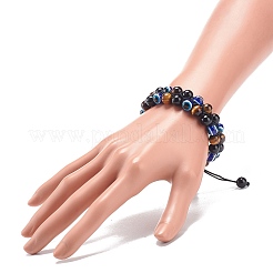 Natural Tiger Eye & Eyeless Obsidian & Resin Evil Eye Braided Bead Bracelet&nbsp;BJEW-JB08840-02
