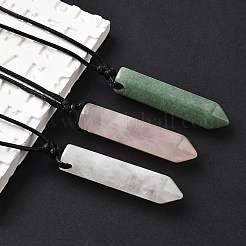 Natural & Synthetic Mixed Gemstone Faceted Bullet Pendant Waxed Cord Necklaces&nbsp;NJEW-Q030-01A