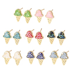 Brass Enamel Ice Cream Stud Earrings&nbsp;EJEW-I322-17G