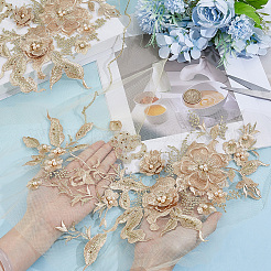 2Pcs 3D Flower Beading Polyster Embroidery Ornaments Accessories&nbsp;DIY-CY0003-64C
