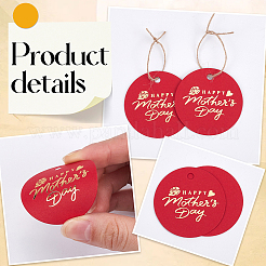 100Pcs Mother's Day Flat Round Gold Stamp Word Happy Mother' Day Hanging Tag&nbsp;DIY-SP0003-88B