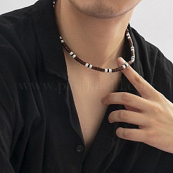 Adjustable Bohemian Polymer Clay and Wood Heishi Beaded Necklaces for Men&nbsp;TL5512