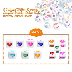 304Pcs 8 Colors White Opaque Acrylic Beads&nbsp;MACR-YW0001-92