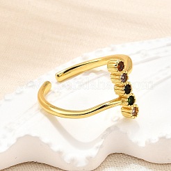 Brass Micro Pave Cubic Zirconia Cuff Rings for Women&nbsp;RJEW-H247-17G