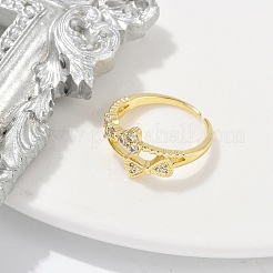Rack Plating Bowknot Brass Micro Pave Clear Cubic Zirconia Cuff Rings for Women&nbsp;RJEW-M028-62G