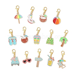 14Pcs Beach Theme Alloy Enamel Pendant Decorations&nbsp;HJEW-JM03548