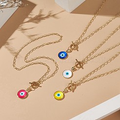 Flat Round Glass Evil Eye Pendant Necklaces&nbsp;NJEW-JN04193