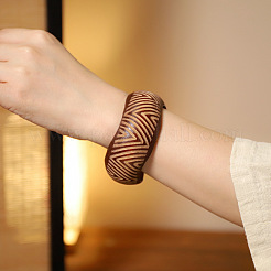 Wave Engraved Wood Wavy Wide Bangles for Women&nbsp;WG66DDD-02