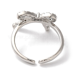Bowknot Brass Micro Pave Clear Cubic Zirconia Open Cuff Rings for Women&nbsp;RJEW-C098-06P