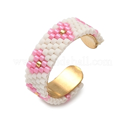 Glass Beads with 304 Stainless Steel Cuff Rings&nbsp;RJEW-MZ00031-01