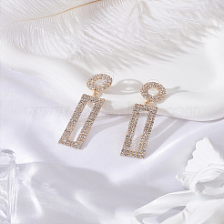 1 Pairs Brass Rhinestone Ring with Rectangle Dangle Stud Earrings for Women&nbsp;EJEW-LP0001-91G