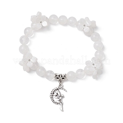 Natural Quartz Crystal Round Beaded Charm Bracelets&nbsp;BJEW-TA00615-02