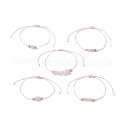 5Pcs 5 Styles Natural Rose Quartz Braided Bead Bracelets&nbsp;BJEW-JB11681-03