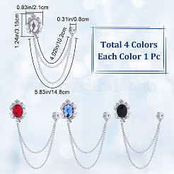 4Pcs 4 Colors Glass Oval Hanging Chain Brooches&nbsp;JEWB-GF0001-37