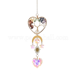 Wire Wrapped Natural Mixed Gemstone Tree of Life Pendant Decorations&nbsp;HJEW-K046-06G-02