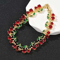 Cherry Brass Micro Pave Cubic Zirconia Chain Bracelets&nbsp;BJEW-L703-01A-G