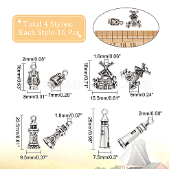 64Pcs 4 Style Tibetan Style Alloy Pendants&nbsp;TIBEP-CA0001-12