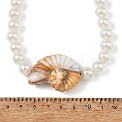 Ocean Acrylic Shell Shape & White Round Imitation Pearl Beaded Necklaces&nbsp;NJEW-JN06375