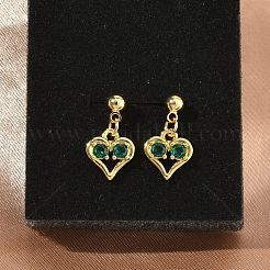 Valentine's Day Heart Brass Micro Pave Cubic Zirconia Dangle Stud Earrings&nbsp;EJEW-C181-04G