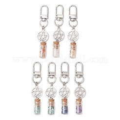 7 Chakra Natural Lapis Lazuli & Amazonite & Amethyst & Citrine & Green Aventurine & Rose Quartz & Red Aventurine Chips inside Glass Wishing Bottles Pendant Decorations&nbsp;HJEW-JM03152
