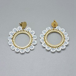 Handmade Woven Glass Beads Dangle Stud Earrings&nbsp;EJEW-F235-N02