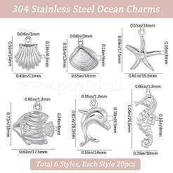 120Pcs 6 Styles Ocean 304 Stainless Steel Pendants&nbsp;STAS-BBC0008-12