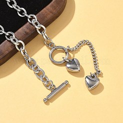 304 Stainless Steel Toggle Heart Y Necklaces for Women&nbsp;NJEW-M101-04P