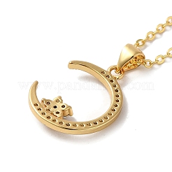 Golden Brass Crescent Moon Pendant Necklace with Rhinestone&nbsp;NJEW-Z015-01D-G