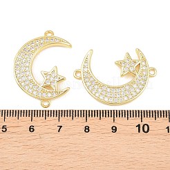 Brass Micro Pave Clear Cubic Zirconia Moon Star Links Connector Charms&nbsp;KK-C170-20G