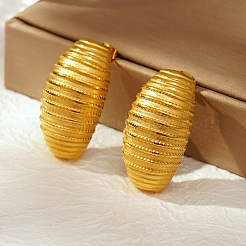 Geometric 304 Stainless Steel Stripe Oval Stud Earrings&nbsp;IX6748