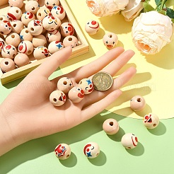 20Pcs Printed Wood European Beads&nbsp;WOOD-YW0001-55A