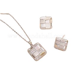 Square 304 Stainless Steel Crystal Rhinestone Pendant Necklaces & Stud Earrings Sets&nbsp;FS-WGB49B1-01