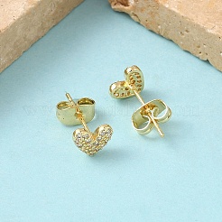 Heart Brass Micro Pave Clear Cubic Zirconia Stud Earrings&nbsp;EJEW-Z144-11G