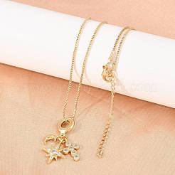 Brass Pave Clear Cubic Zirconia Cross Star Moon Pendant Necklaces&nbsp;KK-Z165-01G